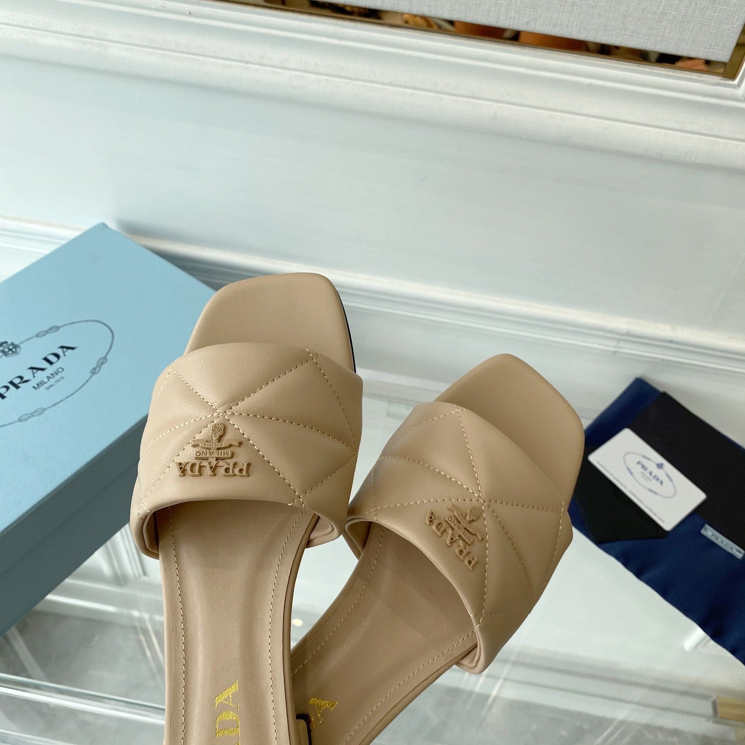 PRADA Pra Slide 25 Quilted Beige leather