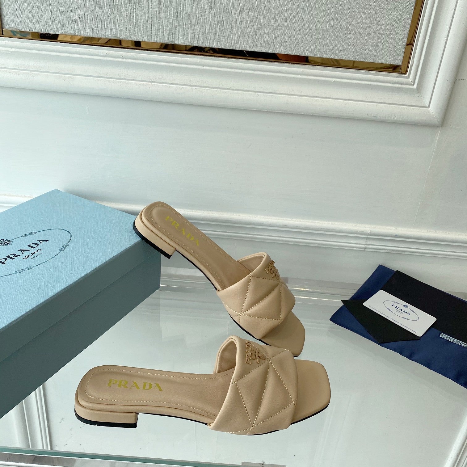 PRADA Pra Slide 25 Quilted Beige leather