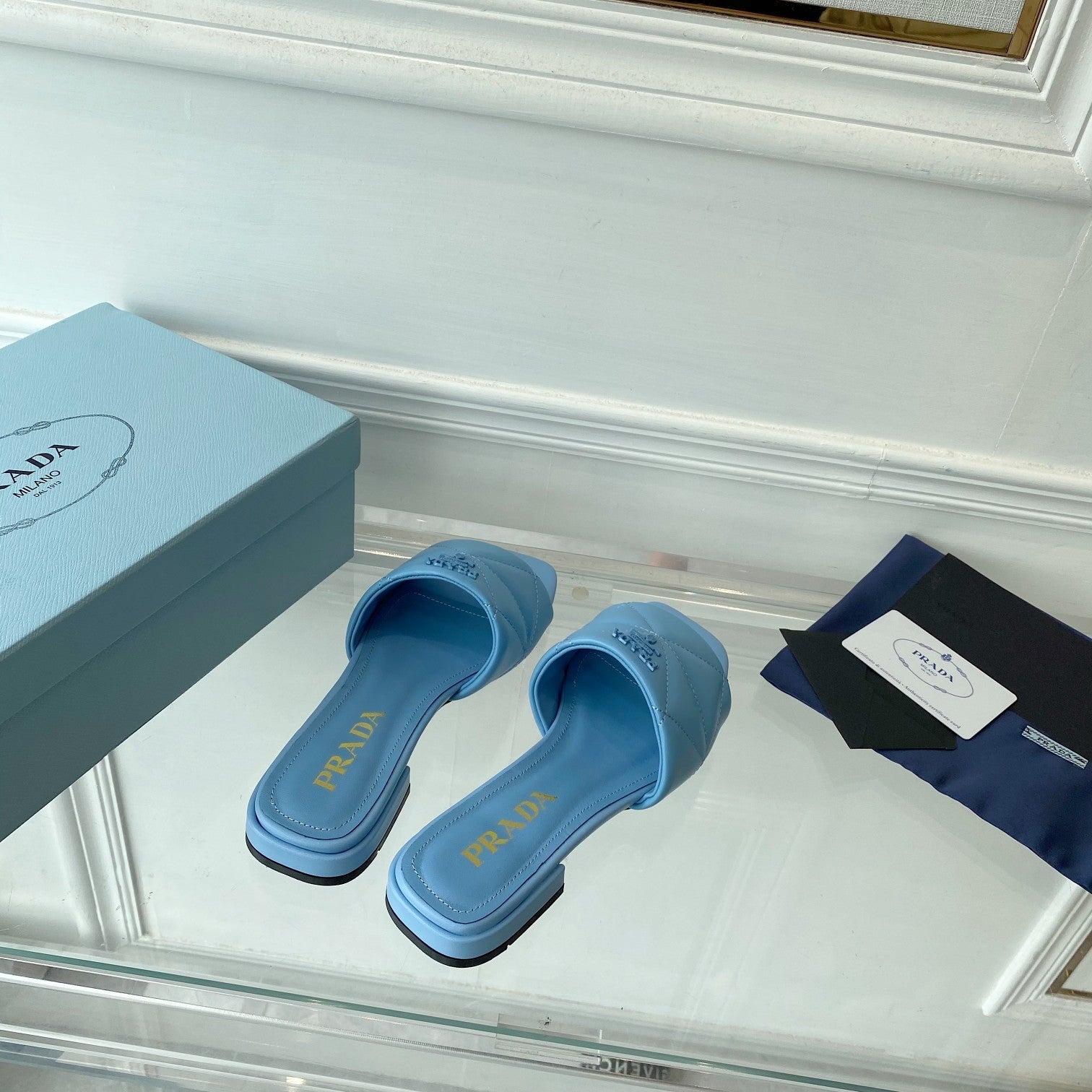 PRADA Pra Slide 25 Quilted Sky Blue leather