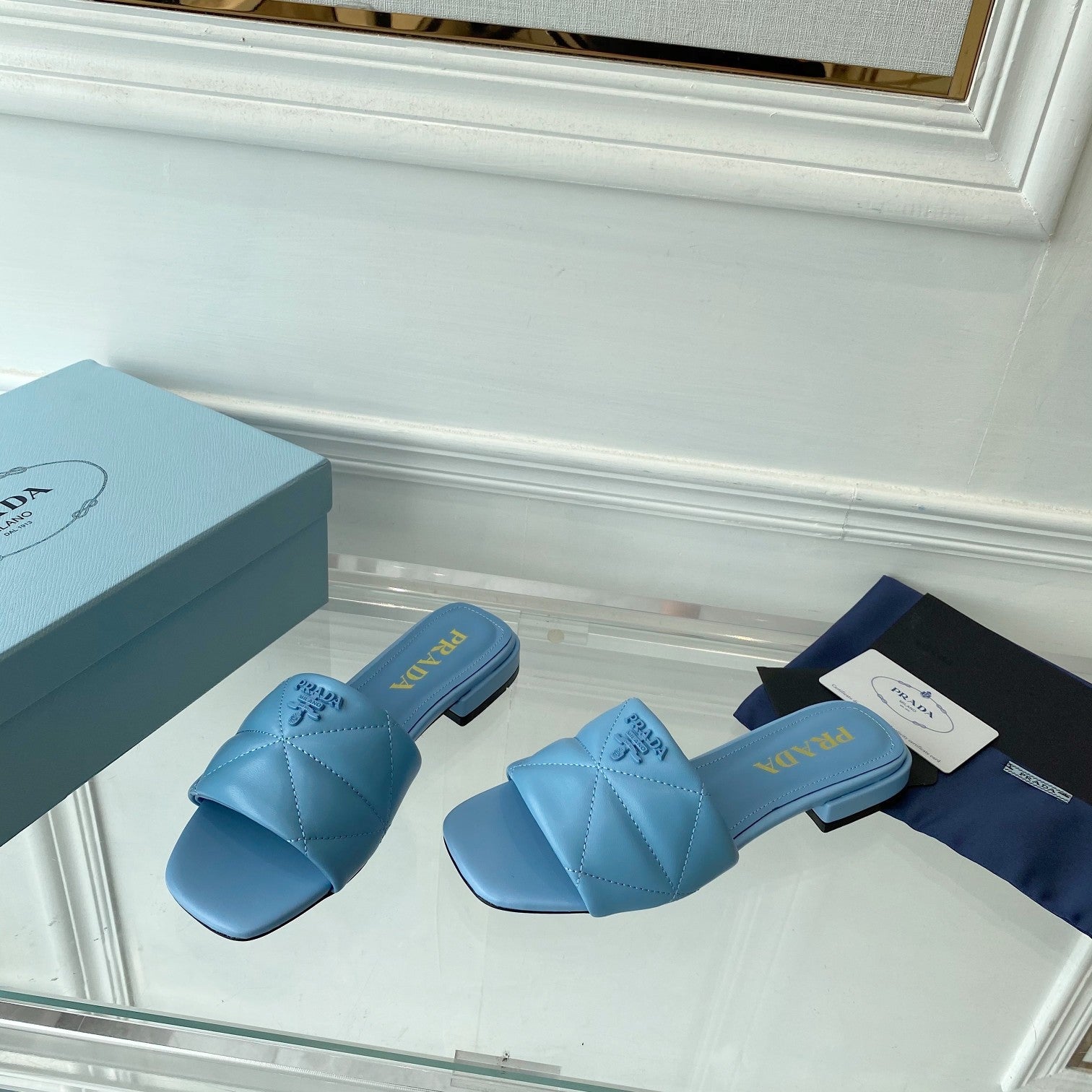 PRADA Pra Slide 25 Quilted Sky Blue leather