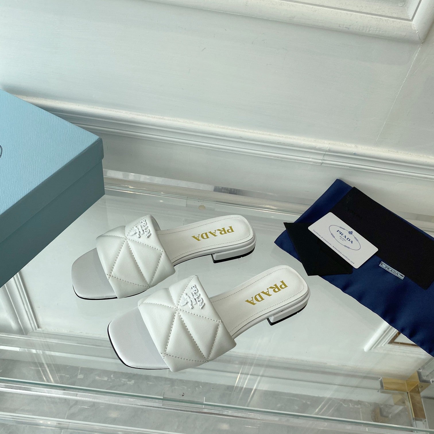 PRADA Pra Slide 25 Quilted White leather