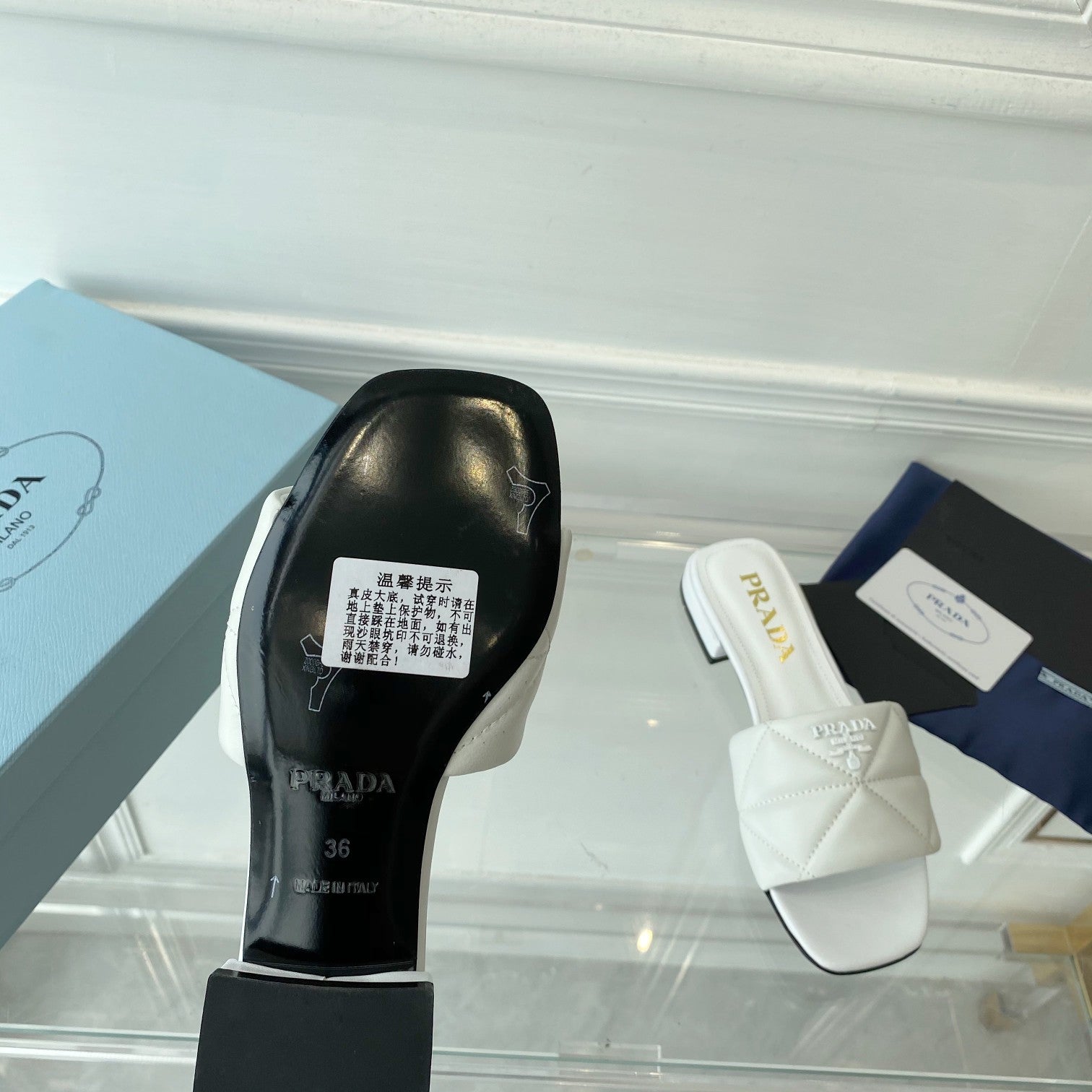 PRADA Pra Slide 25 Quilted White leather