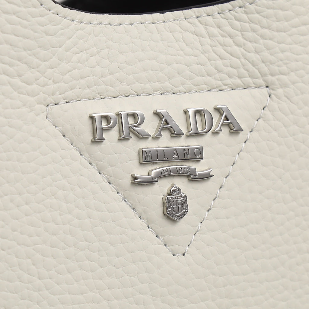PRADA 18 DYNAMIQUE LOGO TOTE BAG IN WHITE CALFSKIN