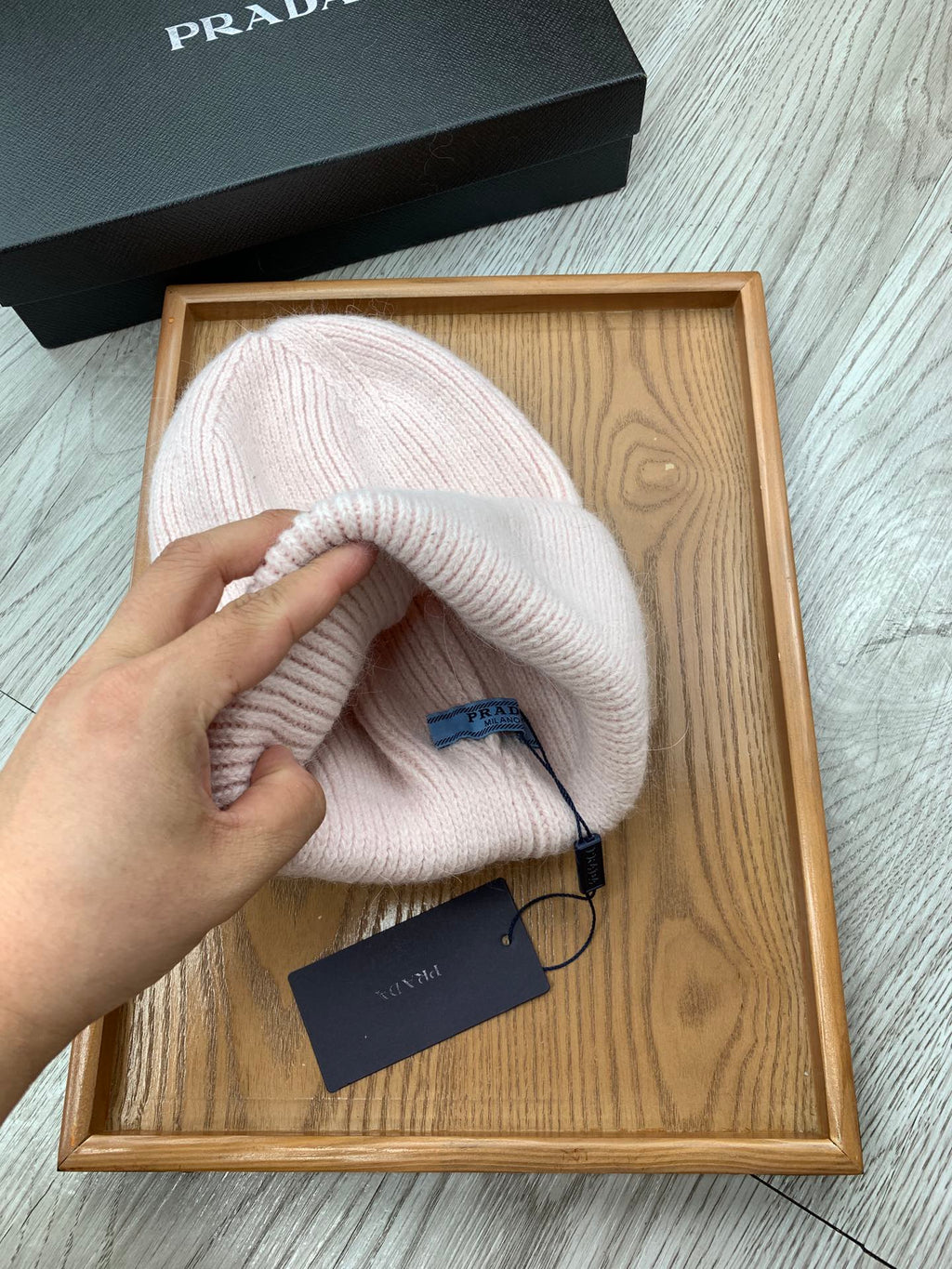 PRADA BEANIE HAT IN SOLF PINK WOOL 108751