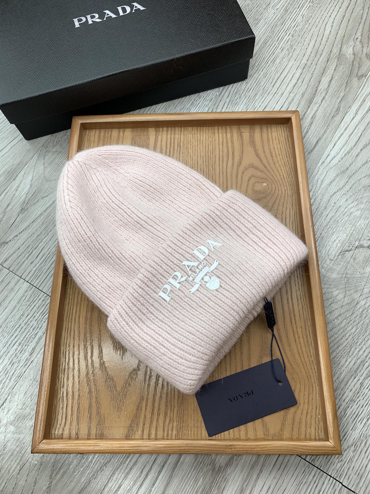 PRADA BEANIE HAT IN SOLF PINK WOOL 108751