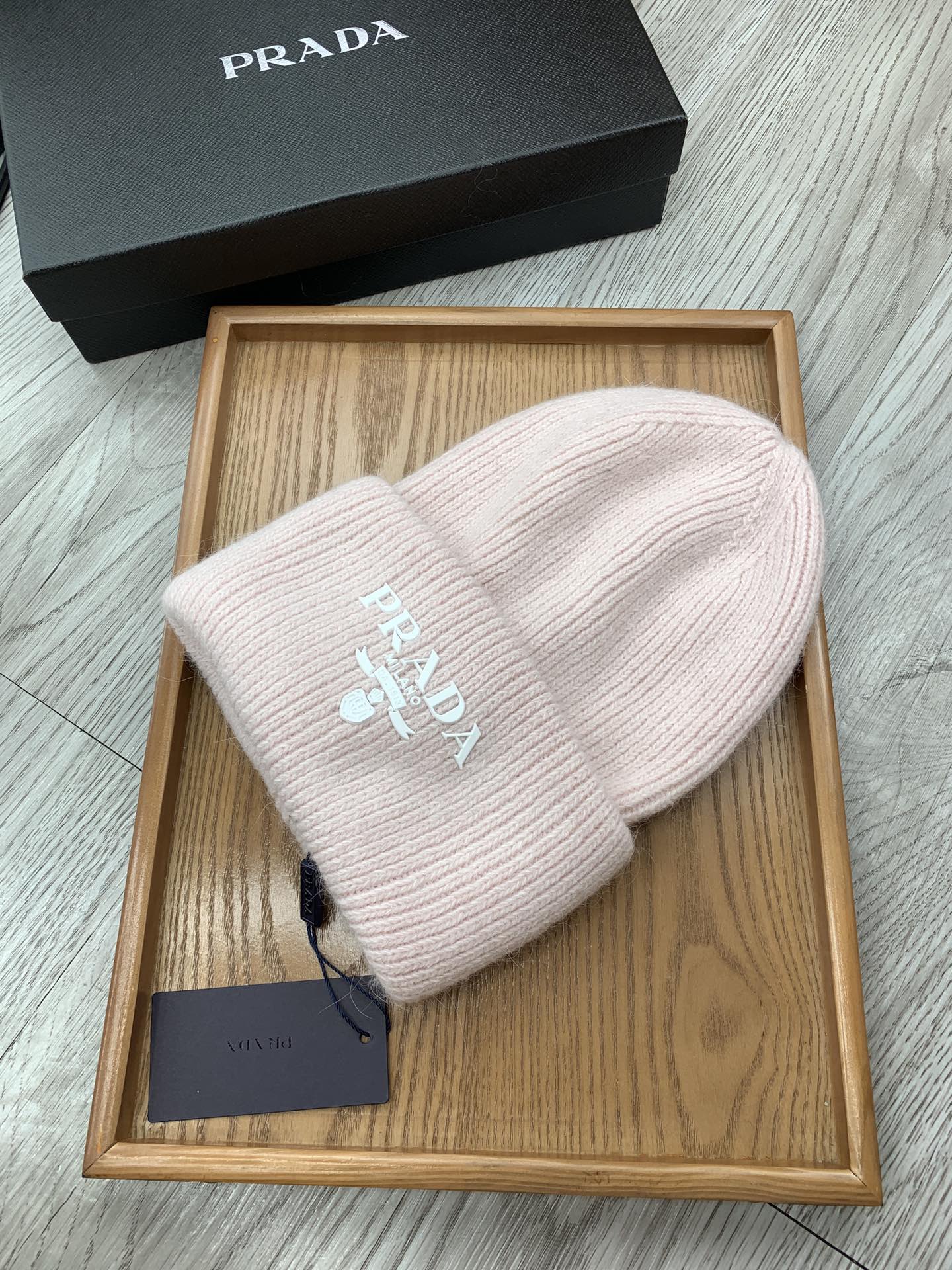 PRADA BEANIE HAT IN SOLF PINK WOOL 108751