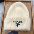 PRADA BEANIE HAT IN BEIGE CREAM WOOL 108745