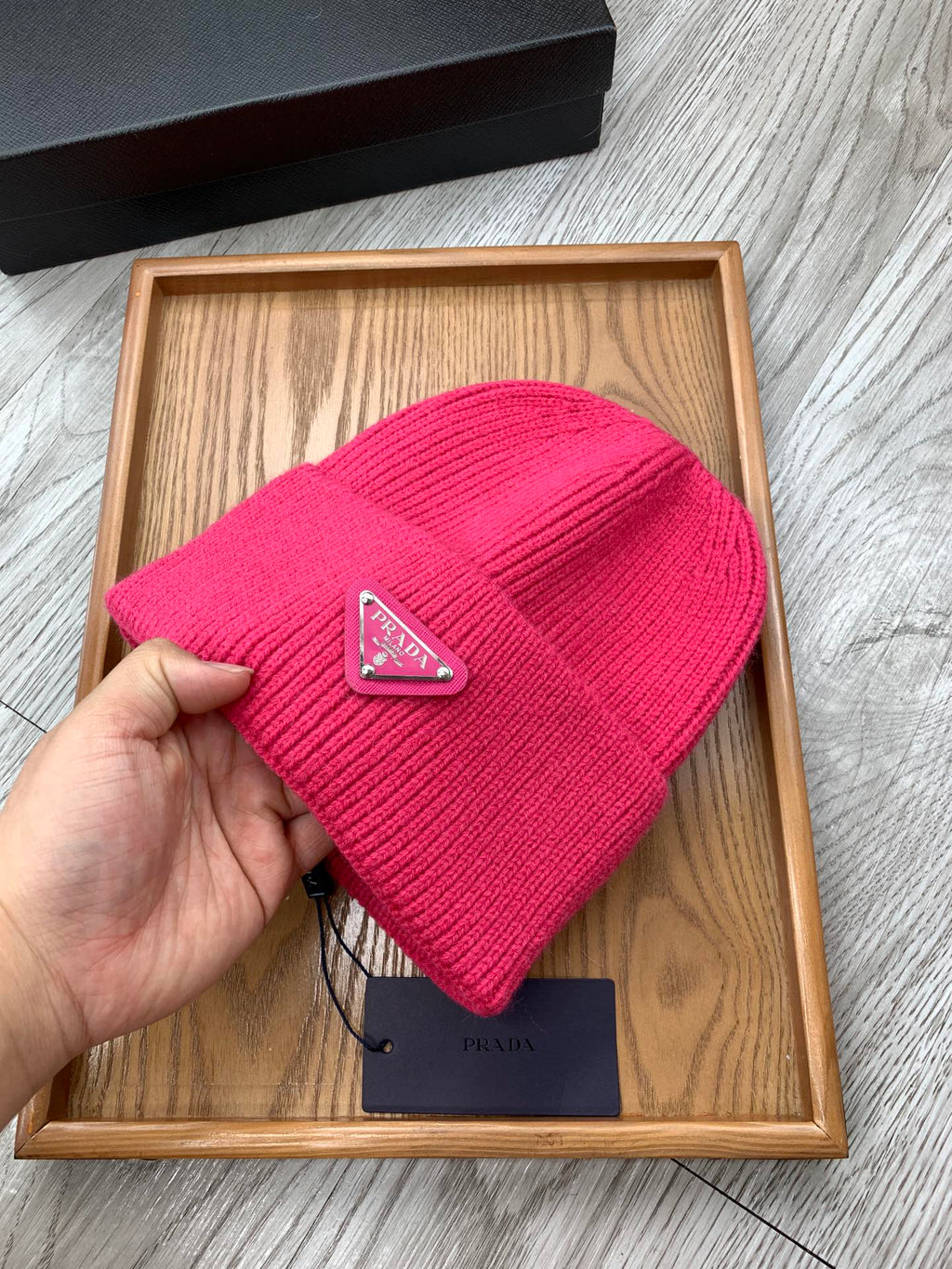 PRADA BEANIIE HAT IN BRIGHT PINK WOOL 335037