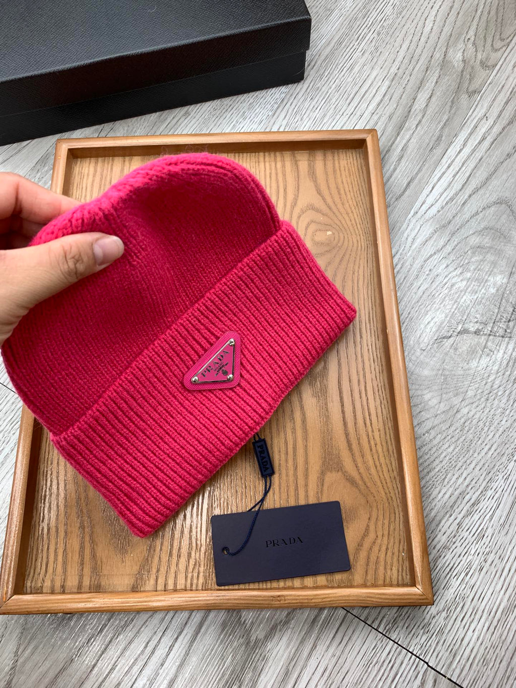 PRADA BEANIIE HAT IN BRIGHT PINK WOOL 335037