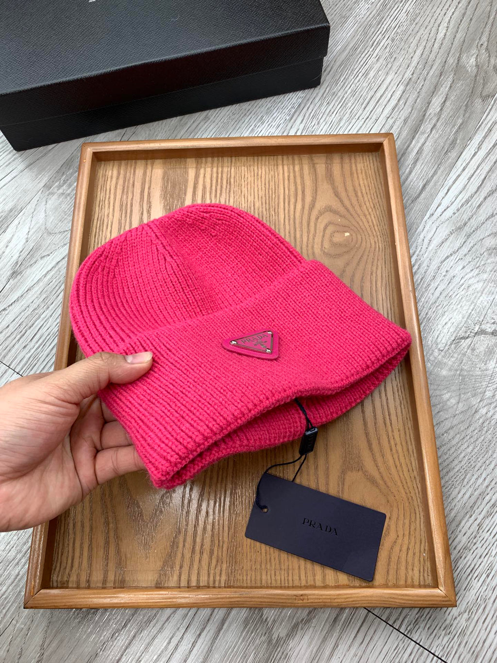 PRADA BEANIIE HAT IN BRIGHT PINK WOOL 335037