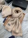 PRADA SET SCARF AND HAT IN SAND BROWN WOOL AND RABBIT FUR 388990