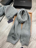 PRADA SET SCARF AND HAT IN PALE GRAY WOOL AND RABBIT FUR 388992
