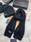 PRADA SET SCARF AND HAT IN BLACK WOOL AND RABBIT FUR 388994