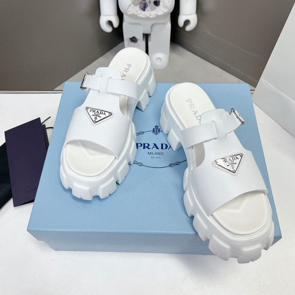 PRADA MONOLITH SLIPPER SANLS IN WHITE RUBBER