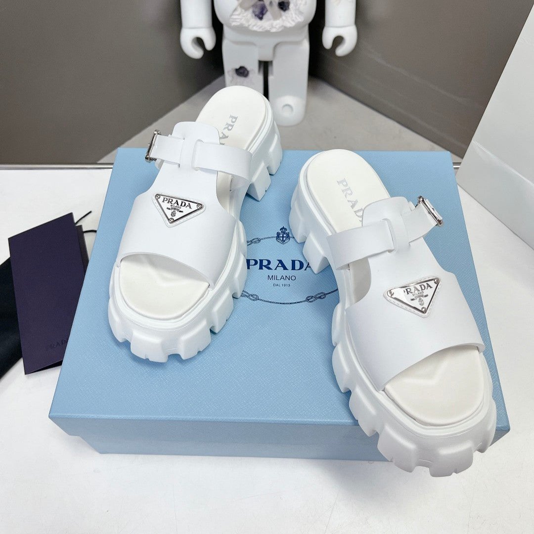 PRADA MONOLITH SLIPPER SANLS IN WHITE RUBBER