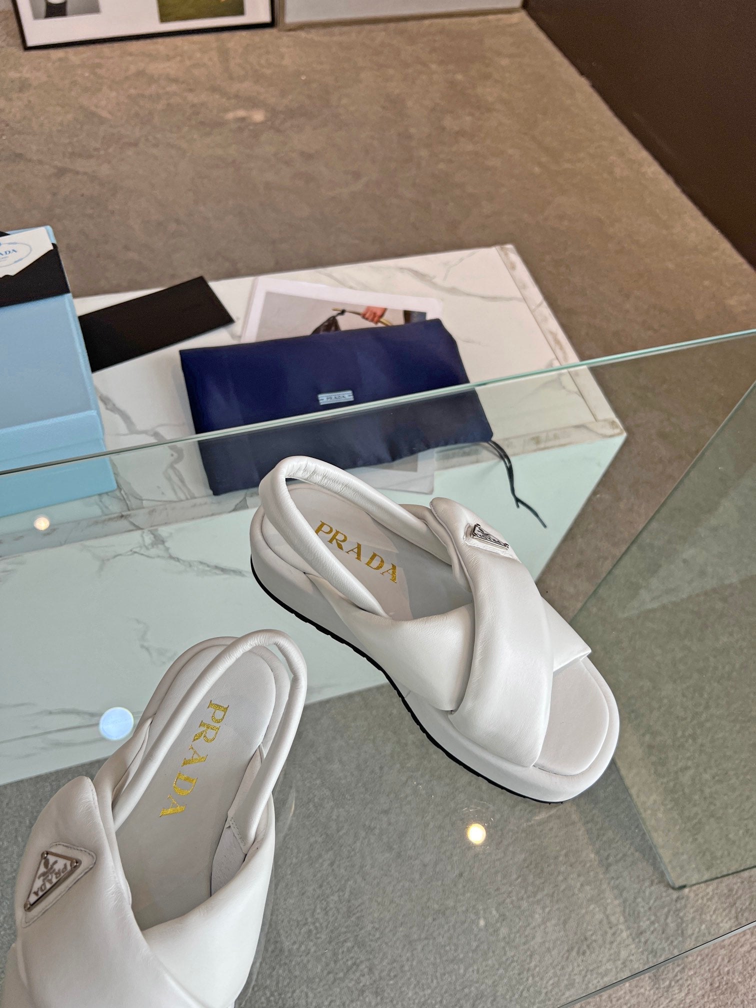 PRADA PADDED NAPPA CRISSCROSS SANLS WHITE LAMBSKIN