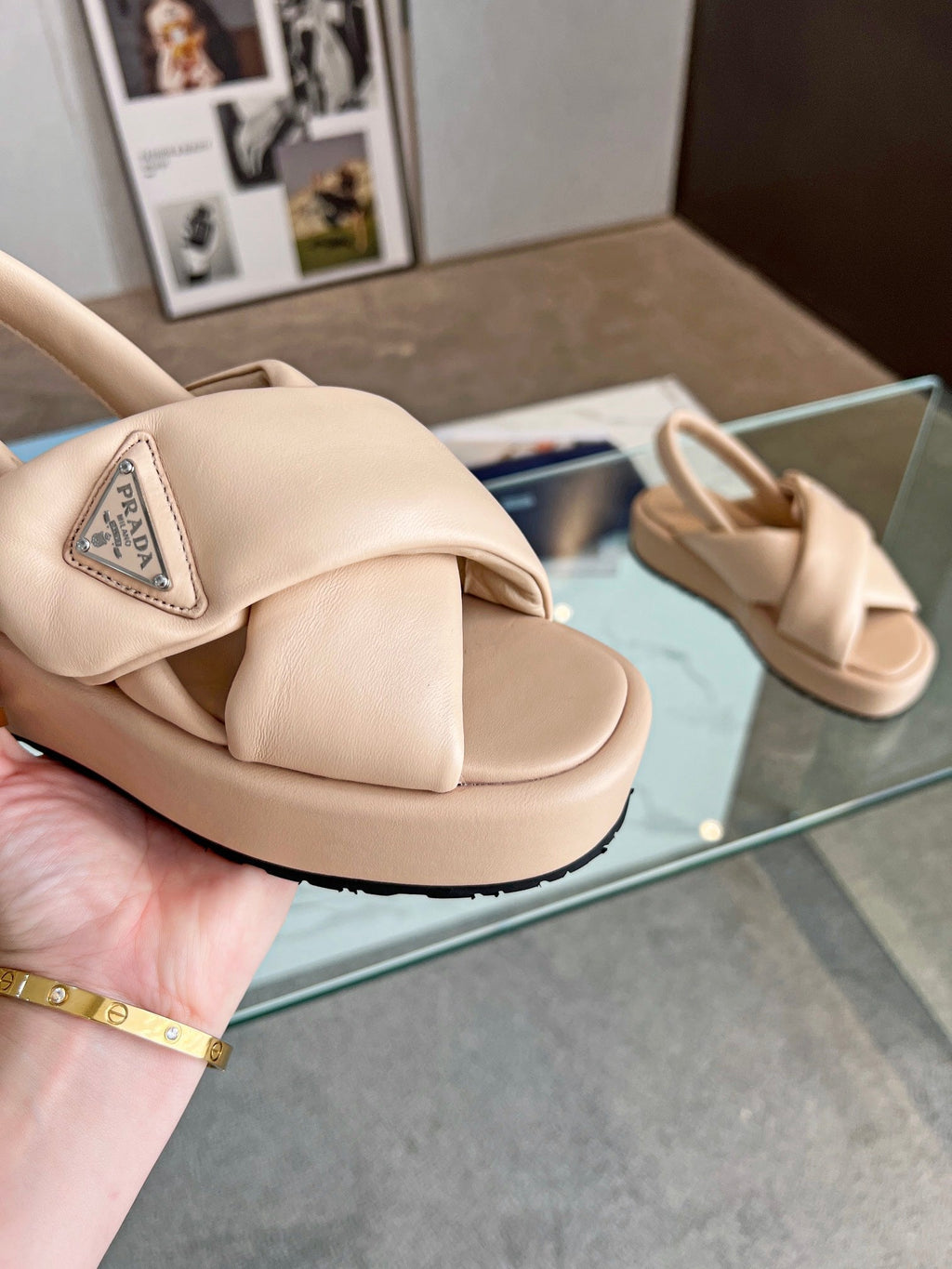 PRADA PADDED NAPPA CRISSCROSS SANLS TUSCAN LAMBSKIN