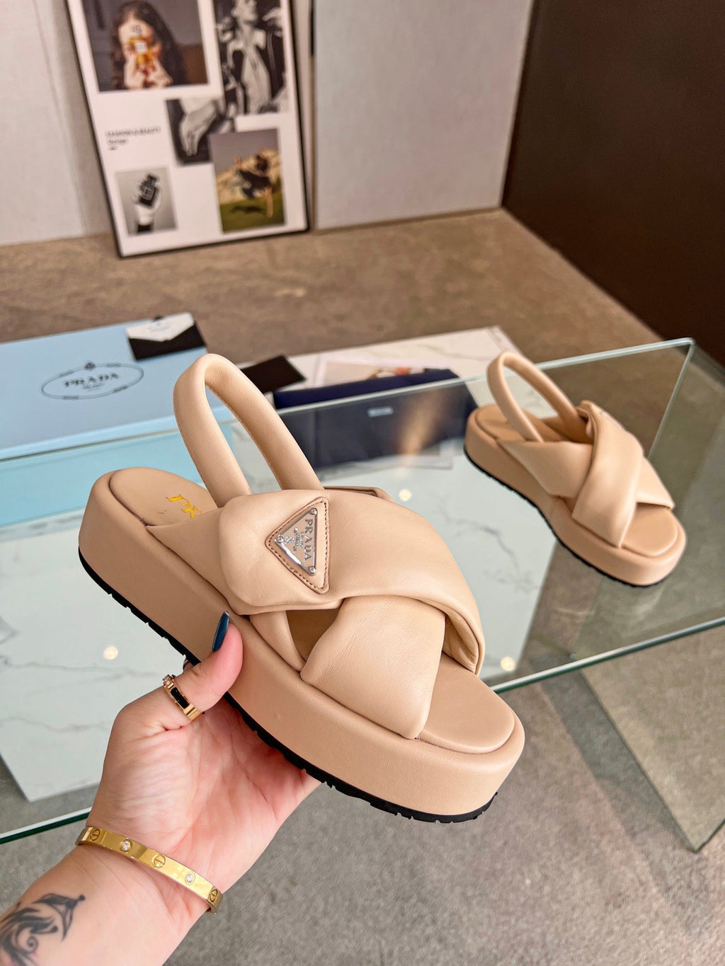 PRADA PADDED NAPPA CRISSCROSS SANLS TUSCAN LAMBSKIN