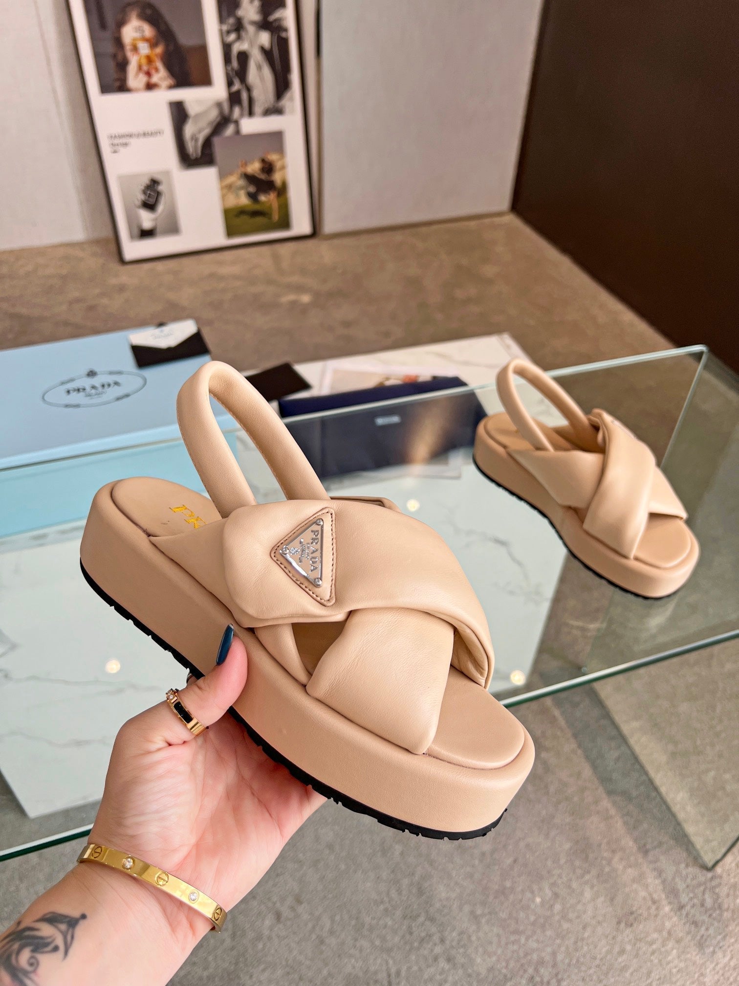 PRADA PADDED NAPPA CRISSCROSS SANLS TUSCAN LAMBSKIN