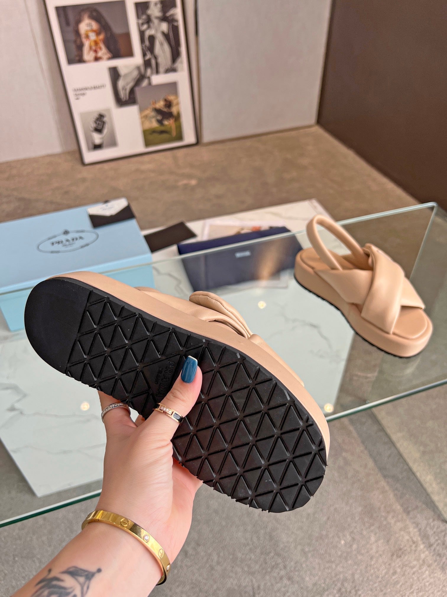 PRADA PADDED NAPPA CRISSCROSS SANLS TUSCAN LAMBSKIN