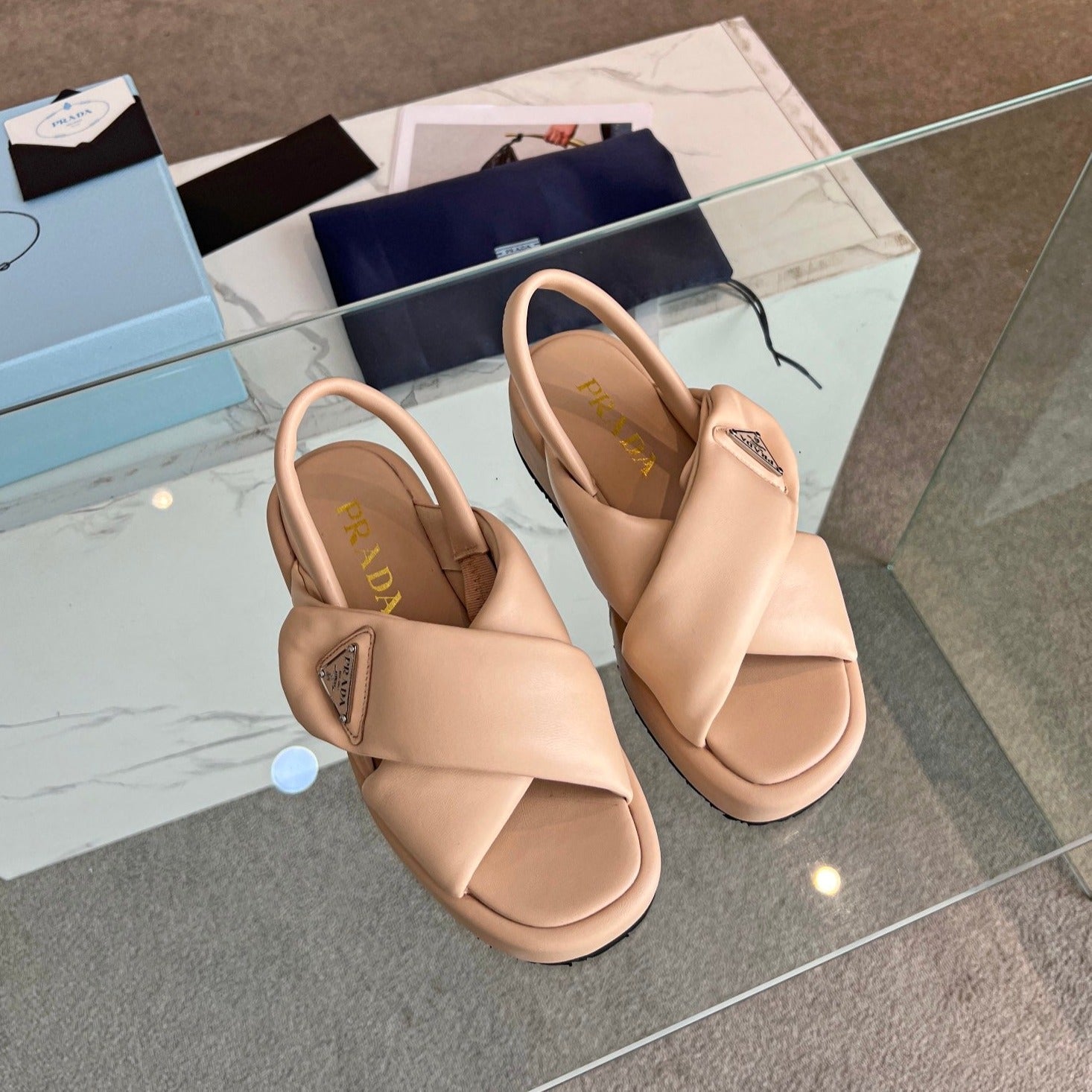 PRADA PADDED NAPPA CRISSCROSS SANLS TUSCAN LAMBSKIN