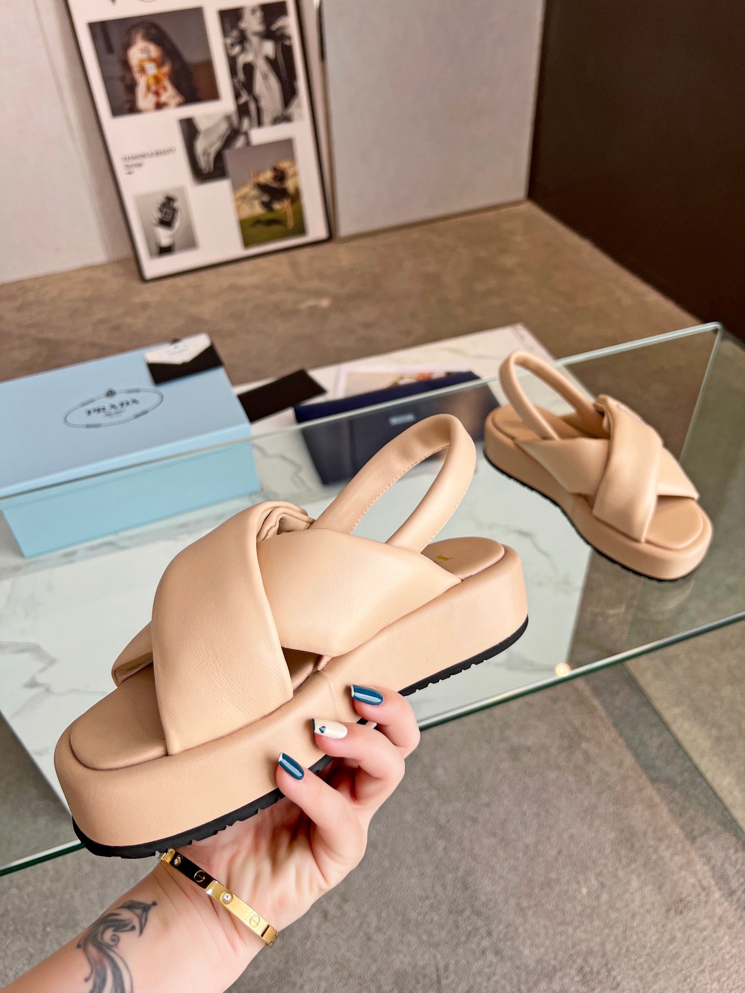 PRADA PADDED NAPPA CRISSCROSS SANLS TUSCAN LAMBSKIN