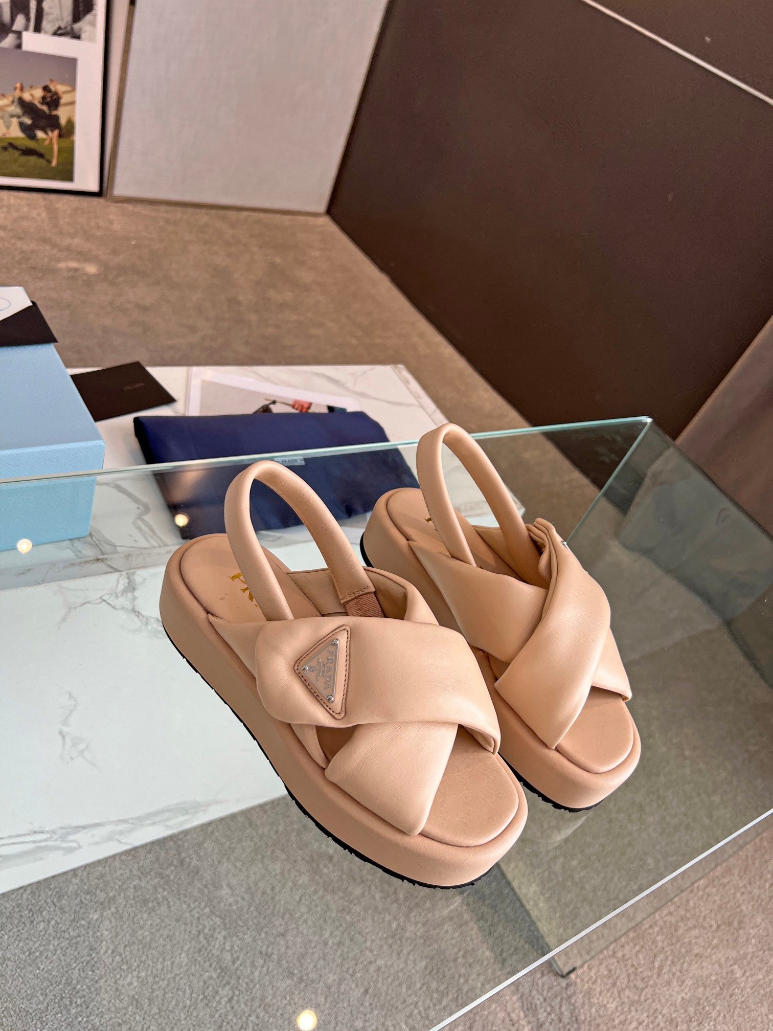 PRADA PADDED NAPPA CRISSCROSS SANLS TUSCAN LAMBSKIN