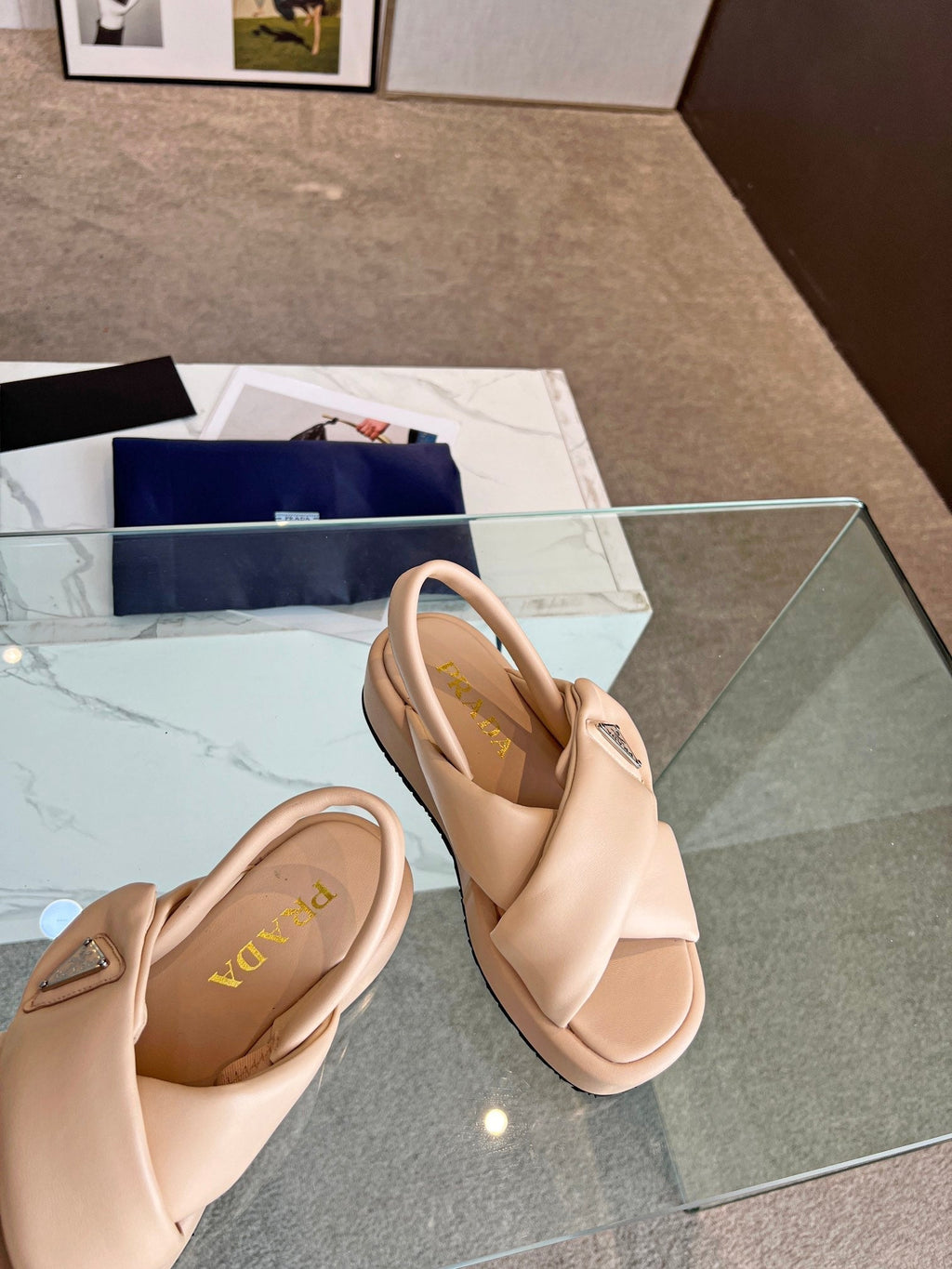 PRADA PADDED NAPPA CRISSCROSS SANLS TUSCAN LAMBSKIN