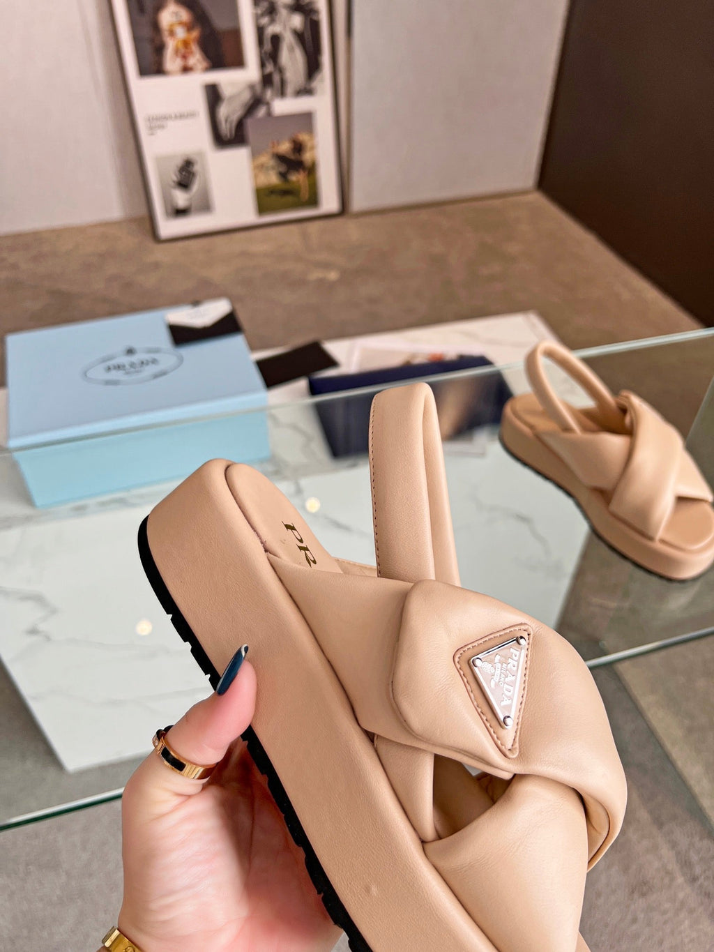 PRADA PADDED NAPPA CRISSCROSS SANLS TUSCAN LAMBSKIN