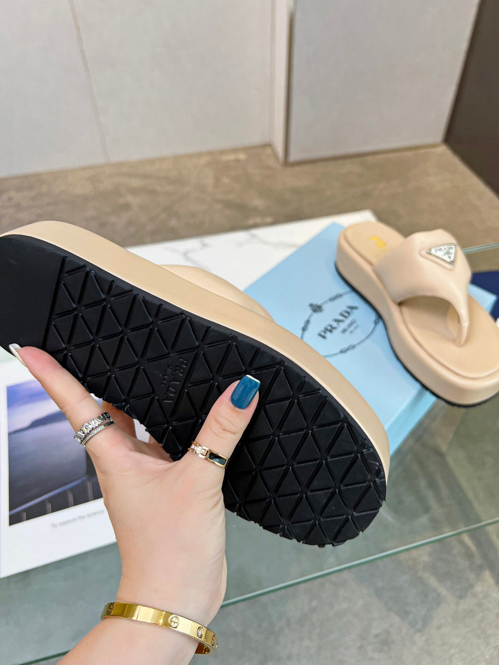 PRADA SOFT PADDED NAPPA THONG WEDGE SANLS TUSCAN LAMBSKIN