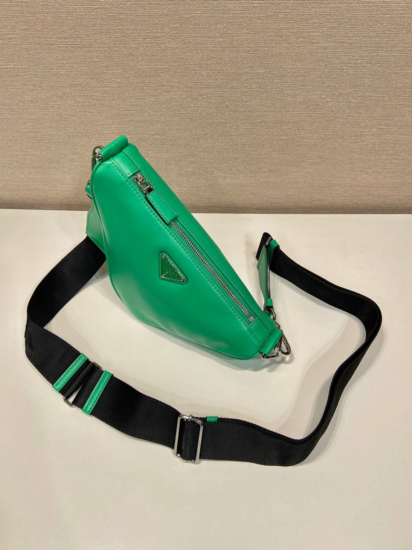 PRADA TRIANGULAR BAG 27 IN GO GREEN SMOOTH LAMBSKIN