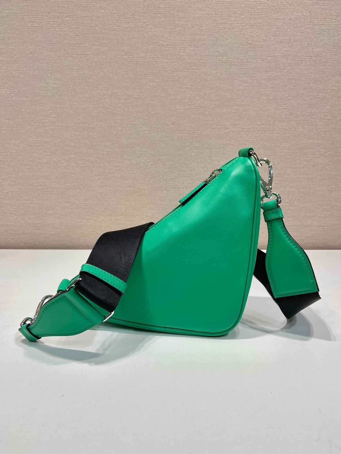 PRADA TRIANGULAR BAG 27 IN GO GREEN SMOOTH LAMBSKIN