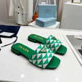 PRADA EMBROIDERED SLIDES FLAT GREEN FABRIC