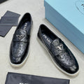 PRADA OSTRICH PATTERN LOAFERS BLACK CALFSKIN