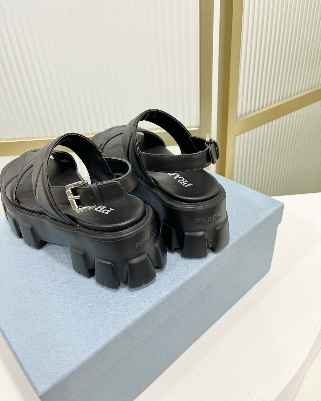 PRADA MONOLITH PLATFORM SANLS BLACK CALFSKIN