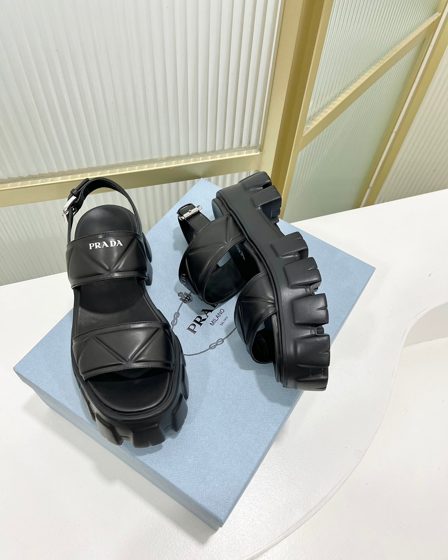 PRADA MONOLITH PLATFORM SANLS BLACK CALFSKIN