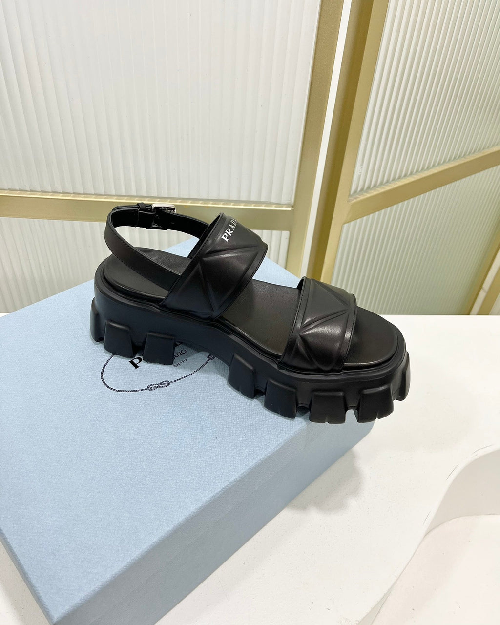 PRADA MONOLITH PLATFORM SANLS BLACK CALFSKIN