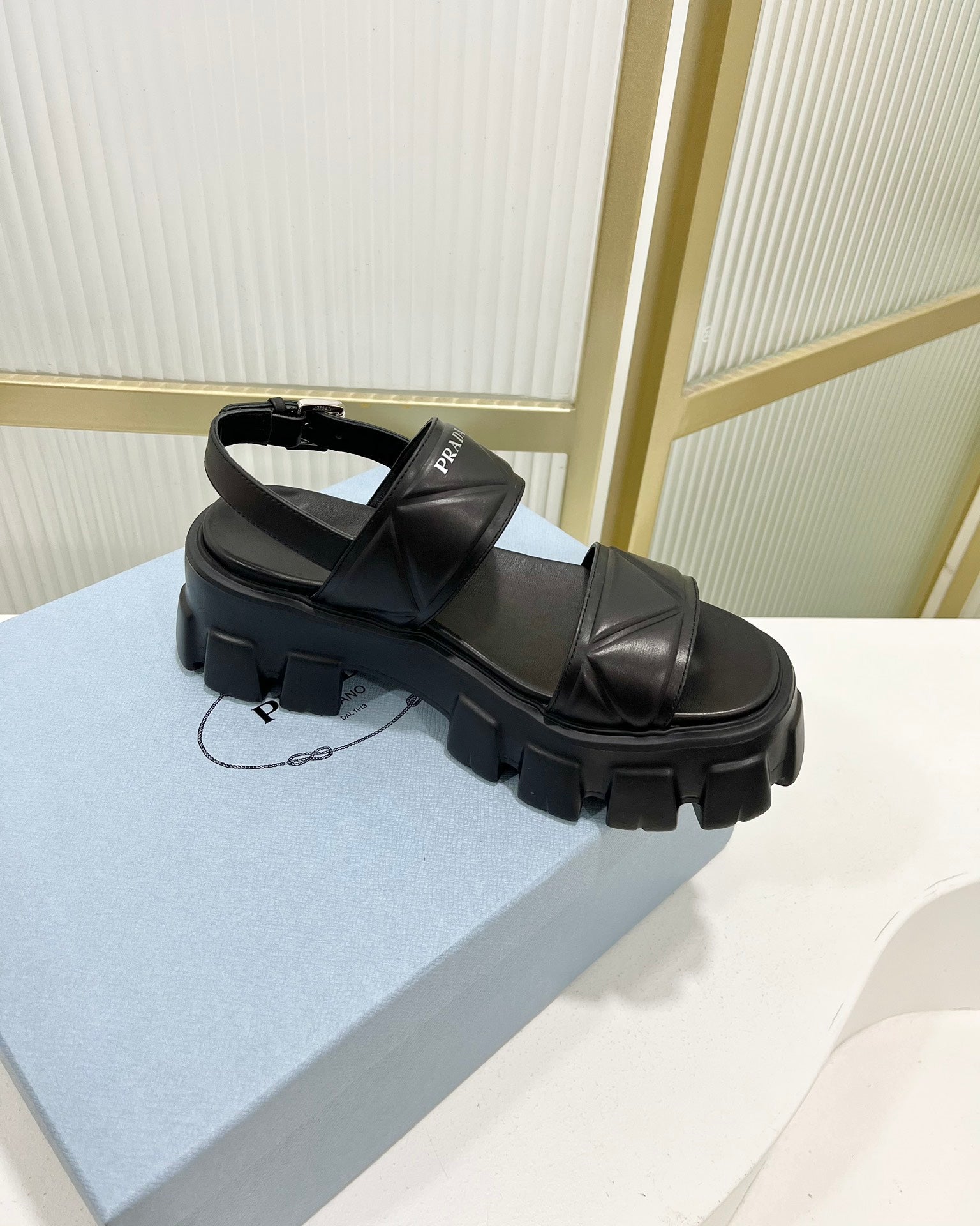 PRADA MONOLITH PLATFORM SANLS BLACK CALFSKIN