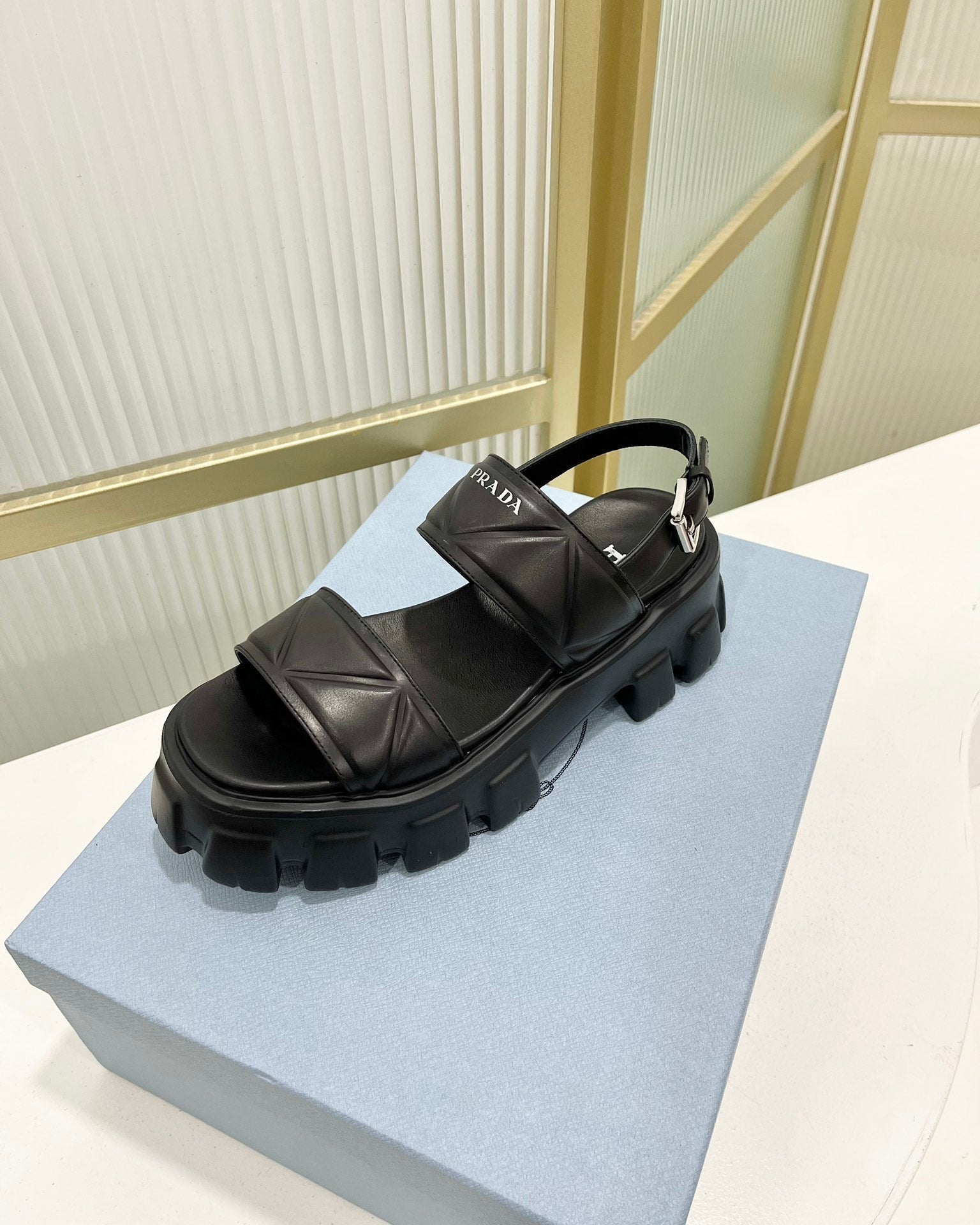 PRADA MONOLITH PLATFORM SANLS BLACK CALFSKIN
