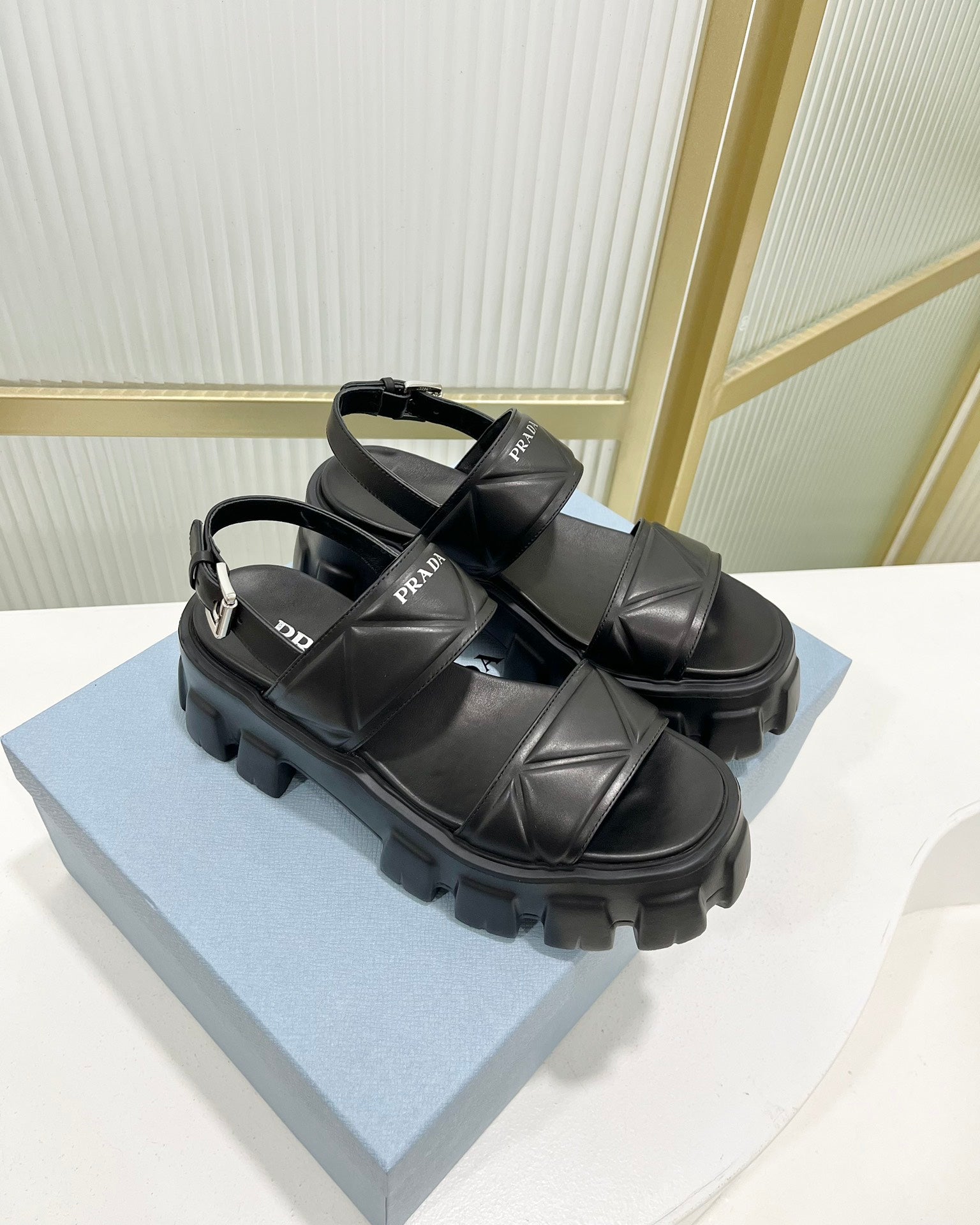 PRADA MONOLITH PLATFORM SANLS BLACK CALFSKIN