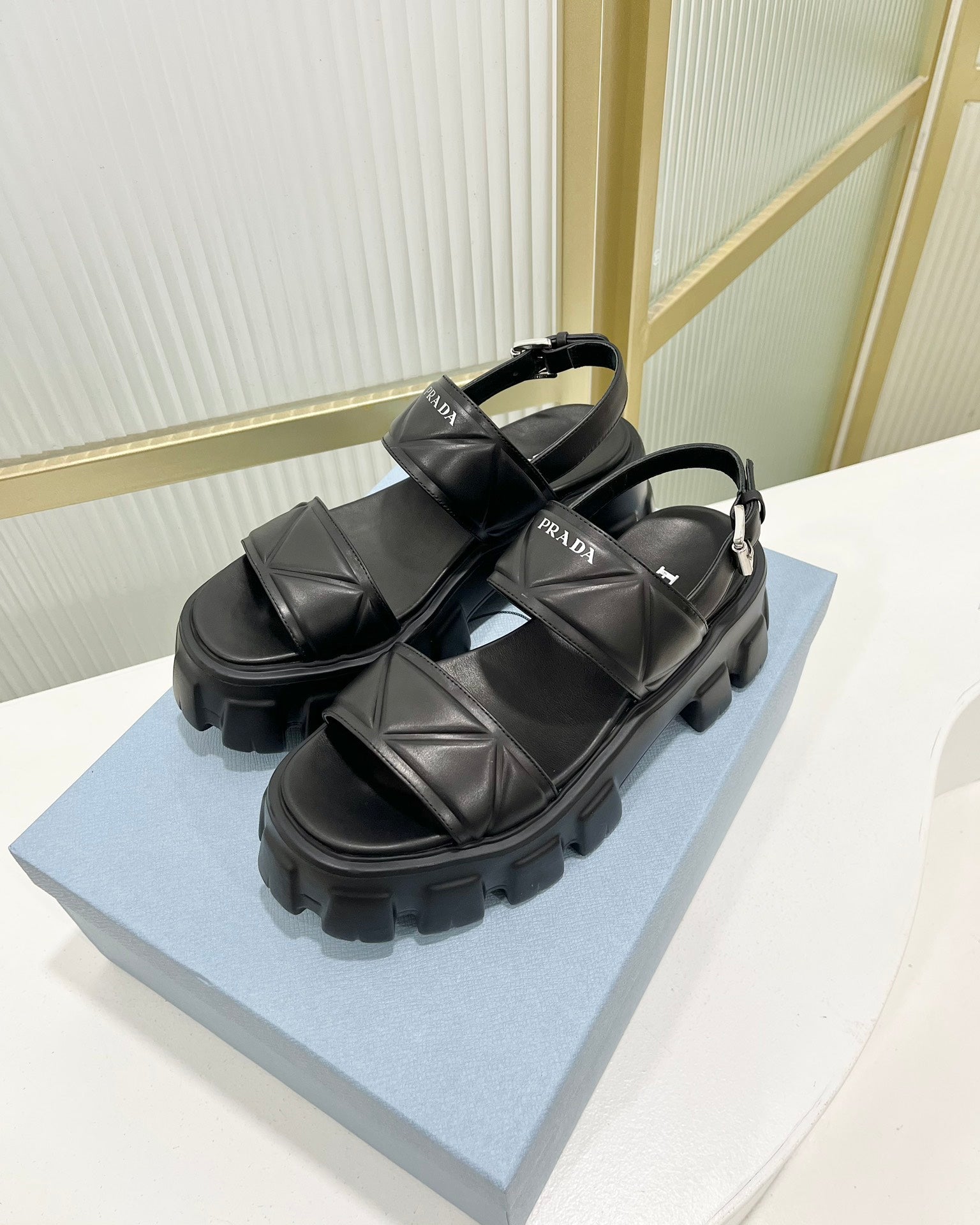 PRADA MONOLITH PLATFORM SANLS BLACK CALFSKIN