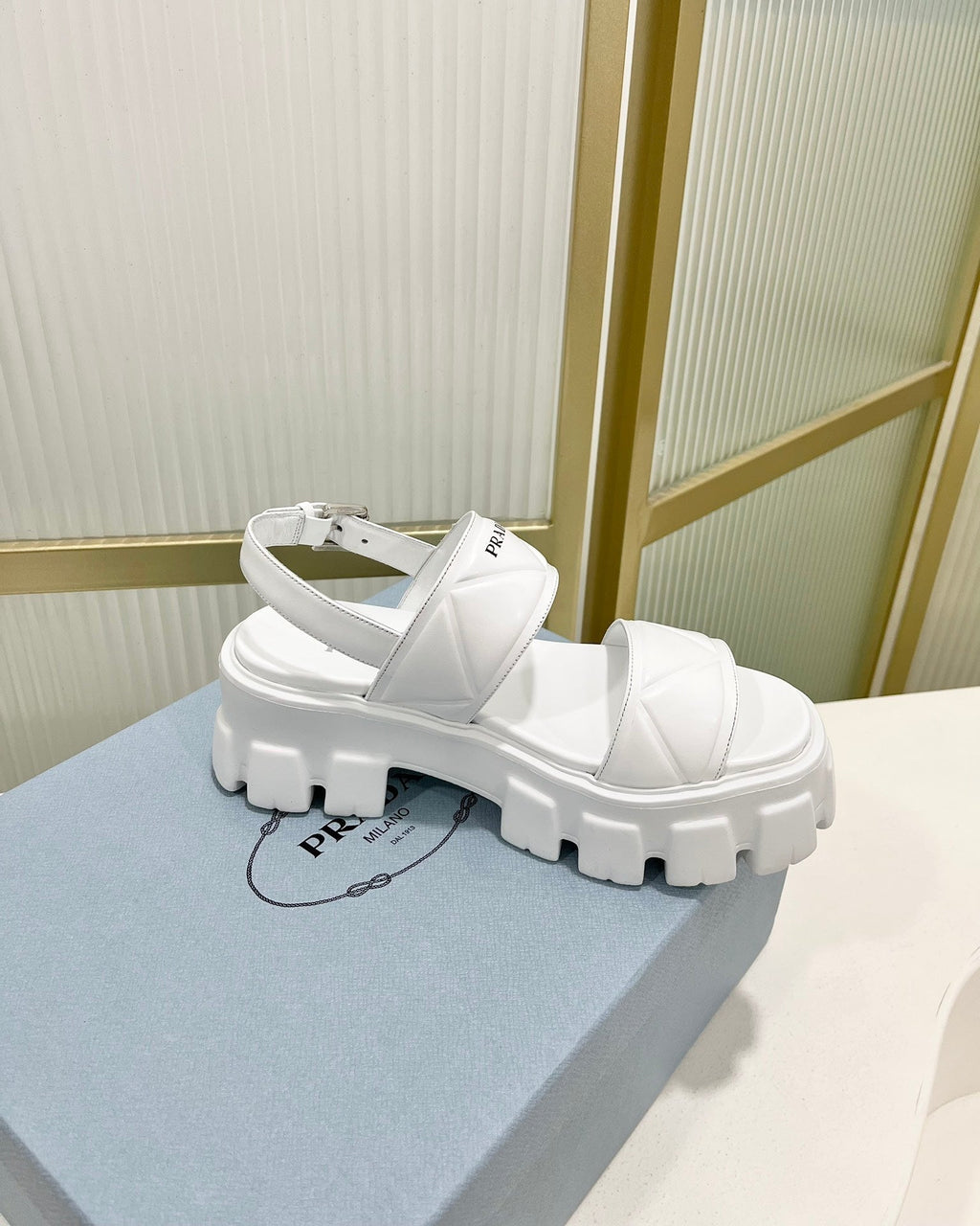 PRADA MONOLITH PLATFORM SANLS WHITE CALFSKIN