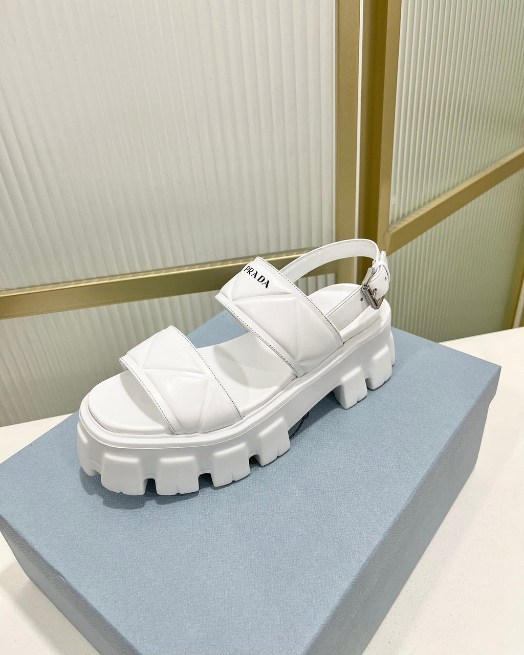 PRADA MONOLITH PLATFORM SANLS WHITE CALFSKIN