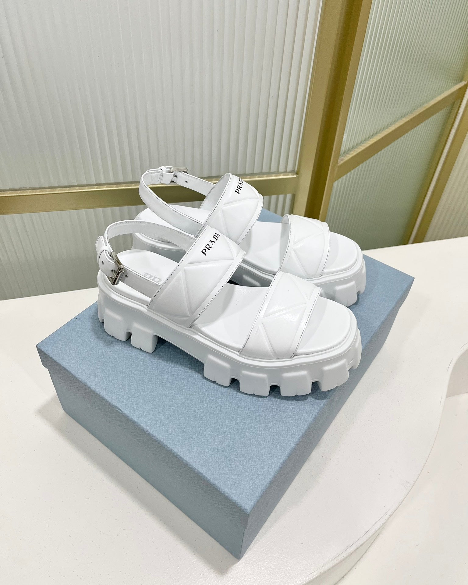 PRADA MONOLITH PLATFORM SANLS WHITE CALFSKIN