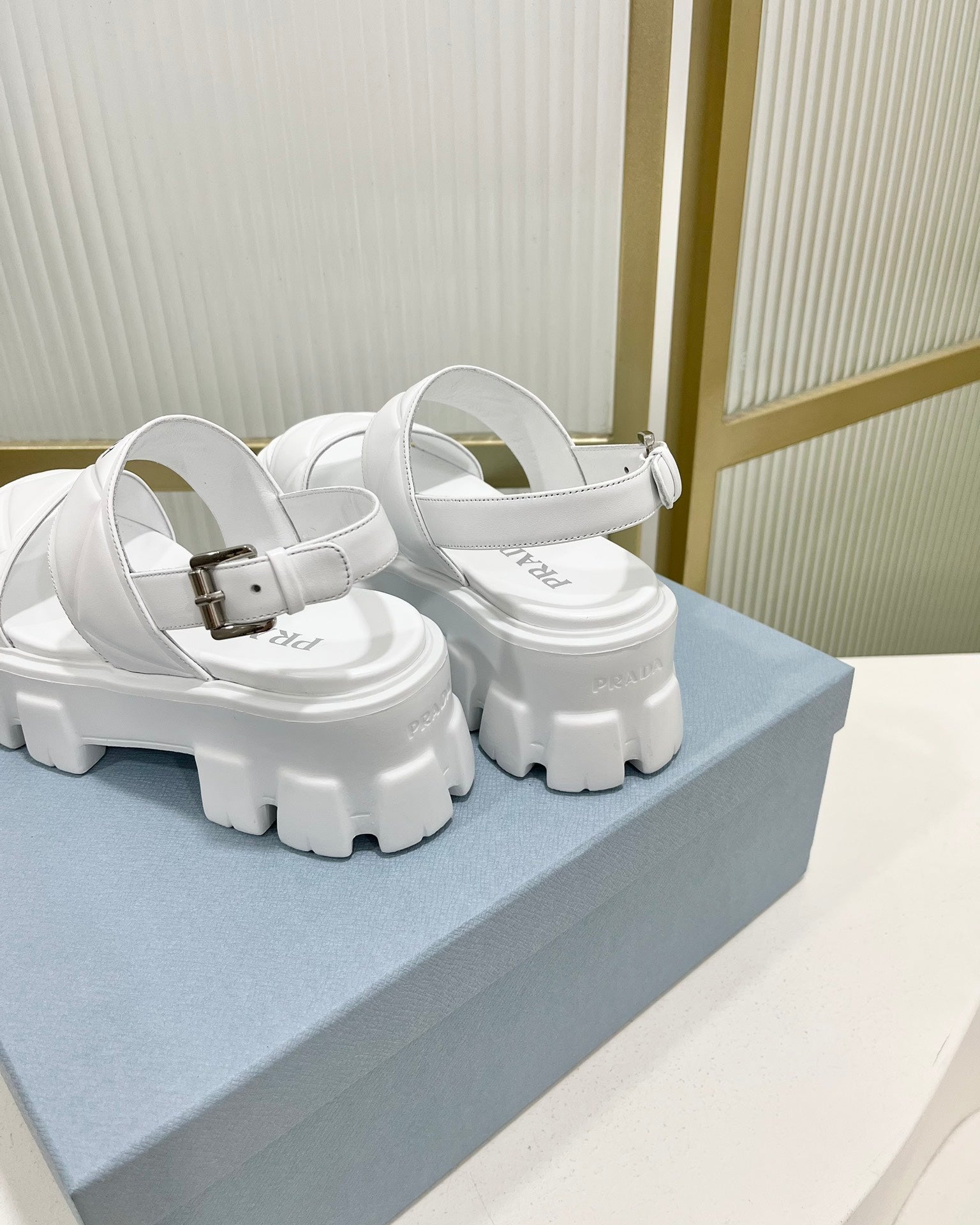 PRADA MONOLITH PLATFORM SANLS WHITE CALFSKIN