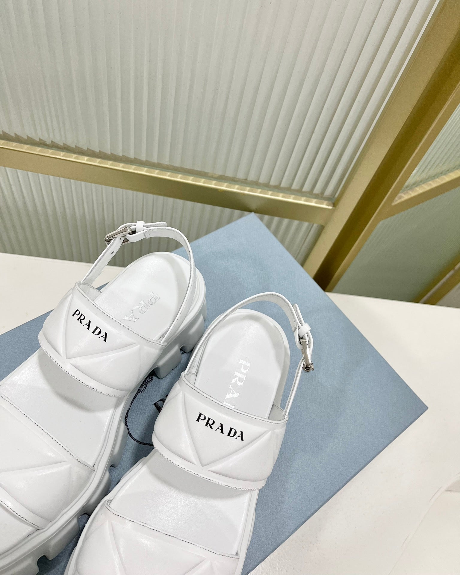 PRADA MONOLITH PLATFORM SANLS WHITE CALFSKIN