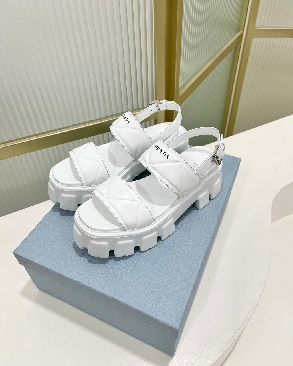 PRADA MONOLITH PLATFORM SANLS WHITE CALFSKIN