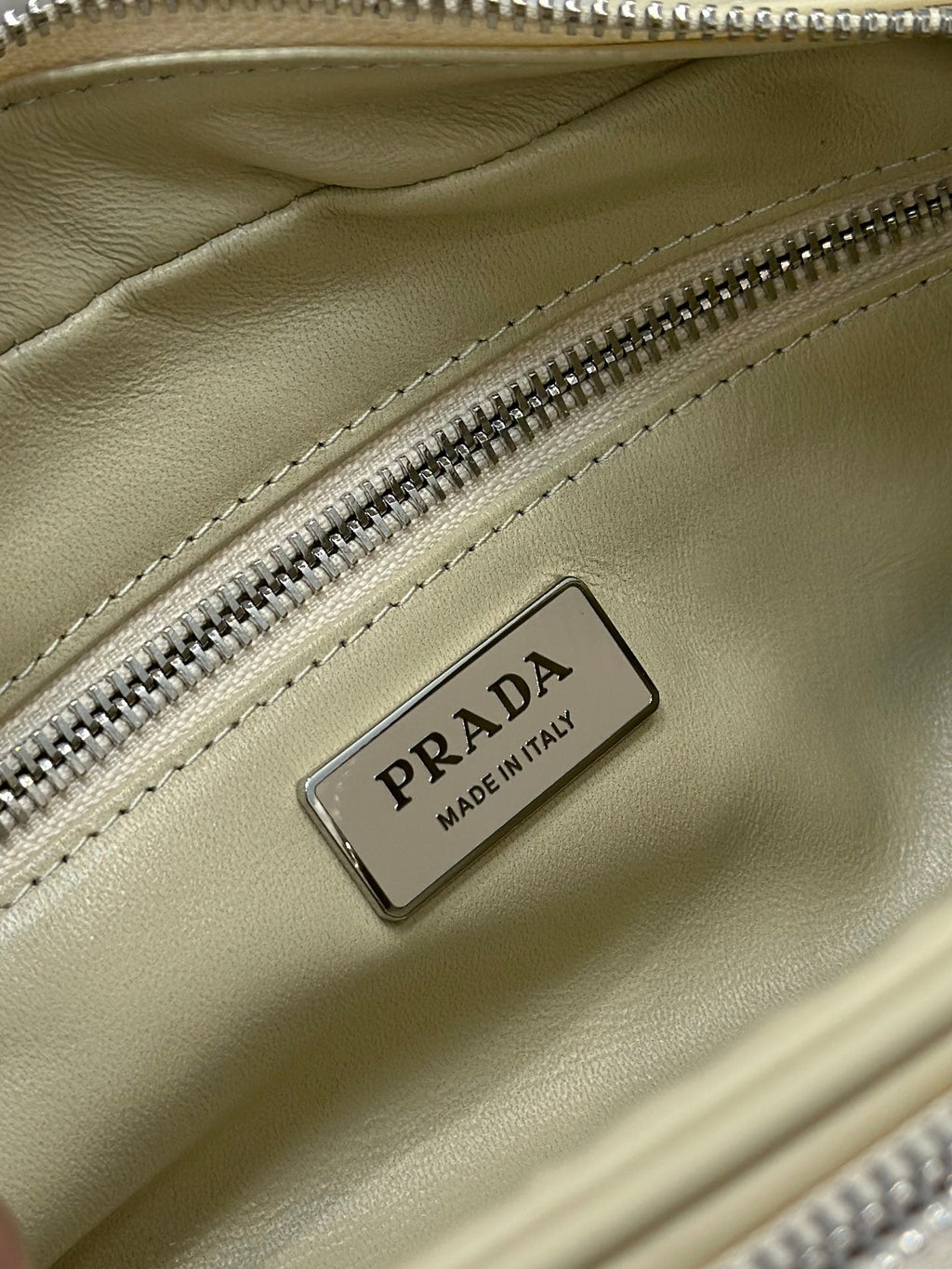 PRADA CAMERA BAG 23 IN CREAM WRINKLED LAMBSKIN