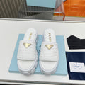 PRADA THICK-SOLED CROCHET SANLS WHITE WOVEN FABRIC