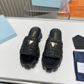 PRADA THICK-SOLED CROCHET SANLS BLACK WOVEN FABRIC